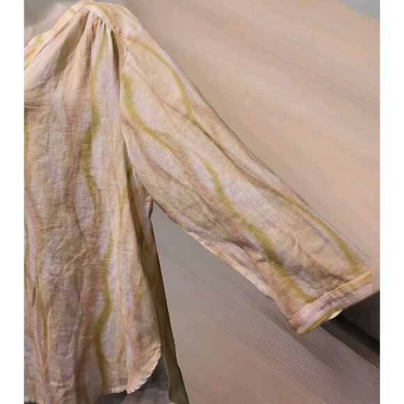 New Linen Lyocell Pink Green Watercolor 3/4 Sleeve Tunic Top The Limited Sz L - Picture 3 of 6